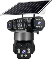 4G LTE 3 Screen Security Surveillance Camera Solar Panel Intercom3MP+3MP Full Color Night Vision 360 Panoramic View APP Monitoring Home Security