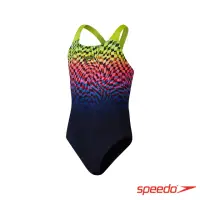 在飛比找momo購物網優惠-【SPEEDO】女孩 運動連身泳裝Digital(黑/檸檬黃