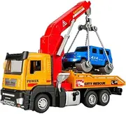 Die-cast Metal Diecast 1:32 Lift Rescue Vehicles Miniature Model Pull Back Sound Light Engineering Vehicle Exquisite Presents Miniature Vehicle(Yellow)