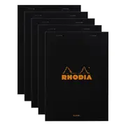 5x Rhodia No16 Top Stapled A5 Notepad Office Stationery Note Pad Plain Black