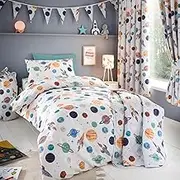 Happy Linen Company Girls Boys Kids Cosmic Planets White Double Reversible Soft Easy Care Bed Linen Duvet Cover Quilt Bedding Set With Pillow Cases