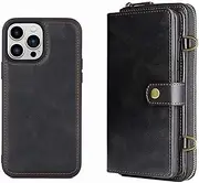 Case for iPhone 16/16 Plus/16 Pro/16 Pro Max, Card Holder Adjustable Shoulder Strap Shell Flip Zipper Wallet Case Dust-Proof Dropproof Cover,16,Black