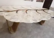 72"x36" Oval Leaf Design Dining Table Top White Agate Sofa Centerpiece Home Deco