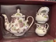 Kent Pottery Tea Pot Sugar & Creamer VIOLETS - New Set Free Shipping