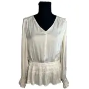 NWT Philosophy Cream Airflow V-Neck Smocked Waist Peasant Blouse Size L