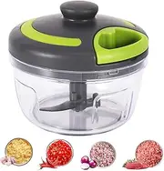 Manual Food Chopper, 400 ML Hand Pull String Onion Chopper Dicer with Lid & Whisk, Food Processor Vegetable Chopper Shredder for Garlic Carrots Fruits, Grey