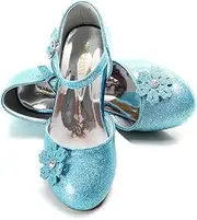 [ELSA & ANNA] Snow Queen Princess Shoes - 3cm Heeled Princess Dress Up Shoes - Sparkle & Crystals Fancy Dress Shoes - Elsa Dress Up Shoes for Parties & Birthdays, Cosplay - Kids High Heels​​ (BLU11-SH)