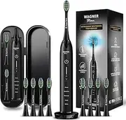 Wagner Stern Ultrasonic whitening Toothbrush with Pressure Sensor. 5 Brushing Modes and 4 Levels of Intensity, 8 Soft bristles, Travel case.