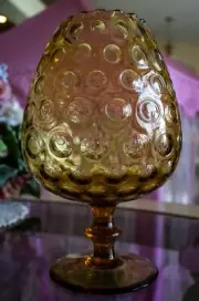 Vintage - Amber Glass Bubble Large Vase Decor - Empoli Italy