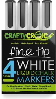Fine Tip Chalk Markers - (Precise 3Mm Tip, 4 White) - Erasable Dustless Liquid C