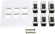 Cat 6 Ethernet Wall Plate 6 Port, 86 * 86mm 6 Port Category 6 Shielded Module, Cat6 Gigabit , Solderless Socket, ABS Panel Wall Plug.
