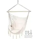 Outdoors Hammock Seat Chair Hanging Rope Swing w/ Pocket Cotton Fabric Beige