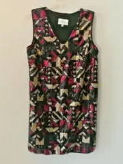 Nicole Miller MULTI Color Graphic Front and Black Back Sequin Shift Dress, US 14