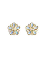 Temple St. Clair 18K Yellow Gold Fj Blue Moonstone & Diamond Luna Flower Stud Earrings