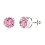 1Ct Pink Gemstone - Round Cut VVS1 - Solid Gold Stud Luxury Earrings Screw-Back