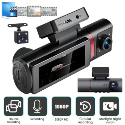 Dash Cam 1080P Car Three Lens Front/Rear/Inside Video Recorder Camera G-sensor
