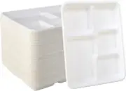 100 Pack - 100% Non Plastics 5 Compartment Paper Plates, Disposable School Lunch