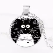 BLACK WHITE CAT FUNNY PET pendant 22" Sterling Silver 925 necklace female women