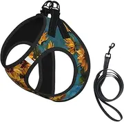 Oil Painting Sunflower print Dog Harness and Leash Set, Reflective Adjustable Puppy Vest for Small Medium Large Dogs, Cats