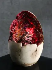 Red Wyrmling Dragon In Crystal Quartz Geode Egg Figurine With Colorful LED Light