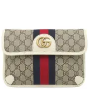 Gucci Waist Bag Ophidia Gg Supreme Belt Canvas Beige Web Navy Red 674081 Used