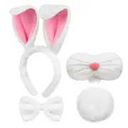 Easter Bunny Costume Set, White Plush Bunny Ears Headband, Bowtie, Nose, Bunn...