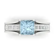 3.4 Princess Cut Real Aquamarine Promise Bridal Band set Sliding 14k White Gold