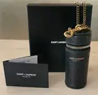 NWT Saint Laurent Paris Quilted Black Lambskin Leather Lipstick Case