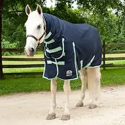 SmartPak Classic 600D Combo Neck Turnout Horse Blanket-81-Medium (220g)-Navy w/Mint Trim
