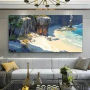 Cliffside Aerial,Beach And Ocean Unframed Canvas Painting for Living