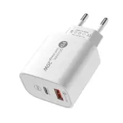 PD20W 2-Port USB PD Charger USB-A+Type-C PD QC3.0 Fast Charging Wall Charger Adapter EU Plug US Plug for iPhone 15 14 13
