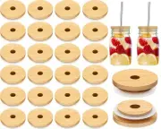 30 Pieces 70mm Bamboo Jar Lids Bulk with Straw Hole for Glass Cups Reusable W...