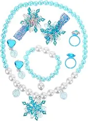 BESTYASH 4-6 Girls Jewelry Set Snowflake Necklace Bracelet Ring Earrings Bow Hair Accessories