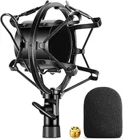 AT2020 Microphone Shock Mount with Pop Filter, Etour Universal Shock Mount Holder Clip for Diameter 46mm-53mm Mic Compatible With Audio-Technica AT2020 line Anti-Vibration Suspension Mic Shock Mount…