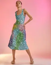 Cynthia Rowley New Prism Sequin Midi Dress Rainbow Small