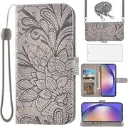 [Asuwish] Mobile Phone Case for Samsung Galaxy A55 5G Case with Glass Film Screen Protector and Card Slot Foldable Leather Wallet Stand A 55 55A A555G Mobile Phone Cases Protective Tempered Glass Screen
