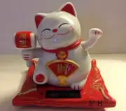 Solar Powered White Beckoning Fortune Happy Cat 5“ Maneki Neko Solar Toy Home de