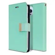 Goospery Apple iPhone 13 Pro Rich Diary Wallet Flip Case Leather Card Slots Magnetic Cover(Aqua) IP13P-RIC-MNT