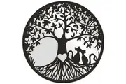 Willow & Silk Laser Cut 50cm Black Tree Of Life/Cats/Heart Round Mirror Wall Art