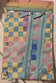 NEW Pack Double Zip Binder Pencil Case Multicolor Checkered Yoobi