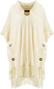 [Ferand] Women's Casual Poncho Hooded Cape with Decorative Buttons