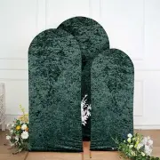 3 HUNTER GREEN Crushed Velvet Round Top Wedding Arch Backdrop STAND COVERS Set