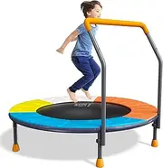 36” Toddler Trampoline for Kids with Removable Handle, 3FT Foldable Mini Trampoline, Portable Exercise Trampoline for Indoor & Outdoor Activities, Max Load 220lbs, Noise-Free/Safety Pad