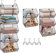 5 Tier Stackable Closet Organizers and Storage Shelves, Closet Hanging Organizer, Clothes Hanging Shelves with 4 Hanging Hooks Wire Storage Basket Bins, for Clothing Handbags Clutches Accessories