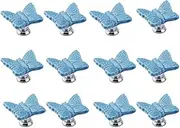12PCS Blue Cute Butterfly Porcelain Ceramic Door Knobs/Pull/Handle for Kitchen Cabinet Drawer Cupboard Chest,Vintage Dresser,Wardrobe & Baby Kid's Children's Furniture Decor