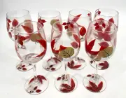 Pier 1 set of 7 hand painted Autumn Leaves Wine Glasses Thanksgiving stem 6 7