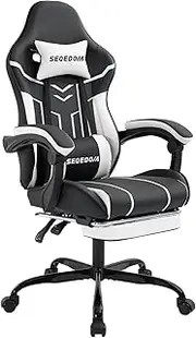 SEGEDOM Video Gaming Chair with Footrest, Ergonomic Gamer Chair with Lumbar Support, Height Adjustable Swivel Racing Gaming Massage Chair, Reclining Computer Office Desk Chair for Adults Blackwhite