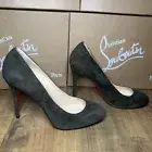 Christian Louboutin Fifi100 Chamois Olive Red Bottom Pumps Size 37 Women 7 100mm