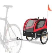 Costway Bike Trailer Foldable Pet Carrier Trolleys Dog Bicycle Stroller Travel w/3 Entrances&1 Warning Flag Red