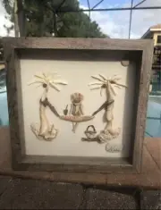Pebble Art - ‘Sitting On A Hammock’ - Shadow box - Handmade Beach Art